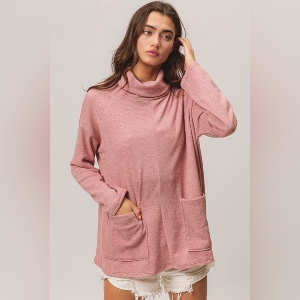 BiBi Piper Rib Double Pocket Turtle Neck Sweater